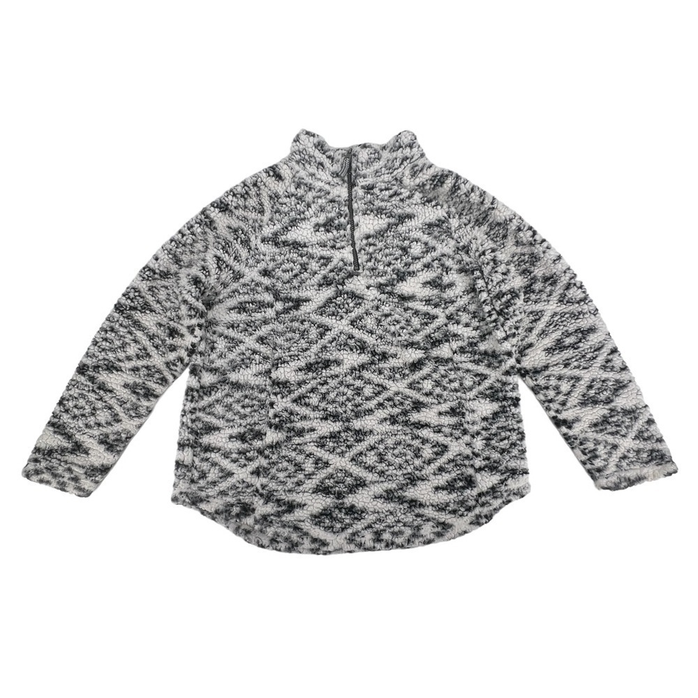 Cozy Sherpa Black White Geometric Print Long Sleeve Sweatshirt Size XL Women’s